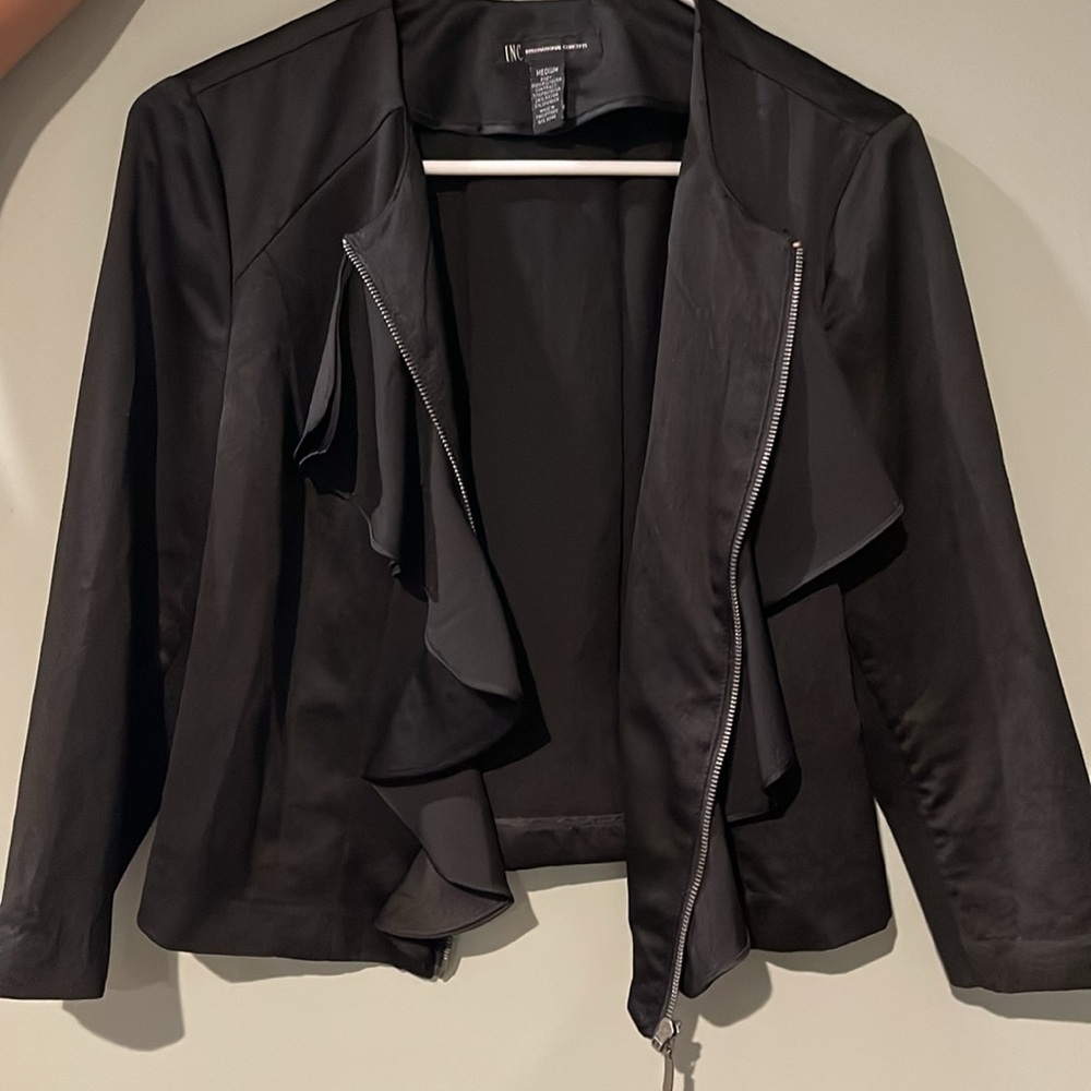 Inc international concepts dressy ruffle full zip jacket 3/4 sleeves size Medium - Picture 4 of 5